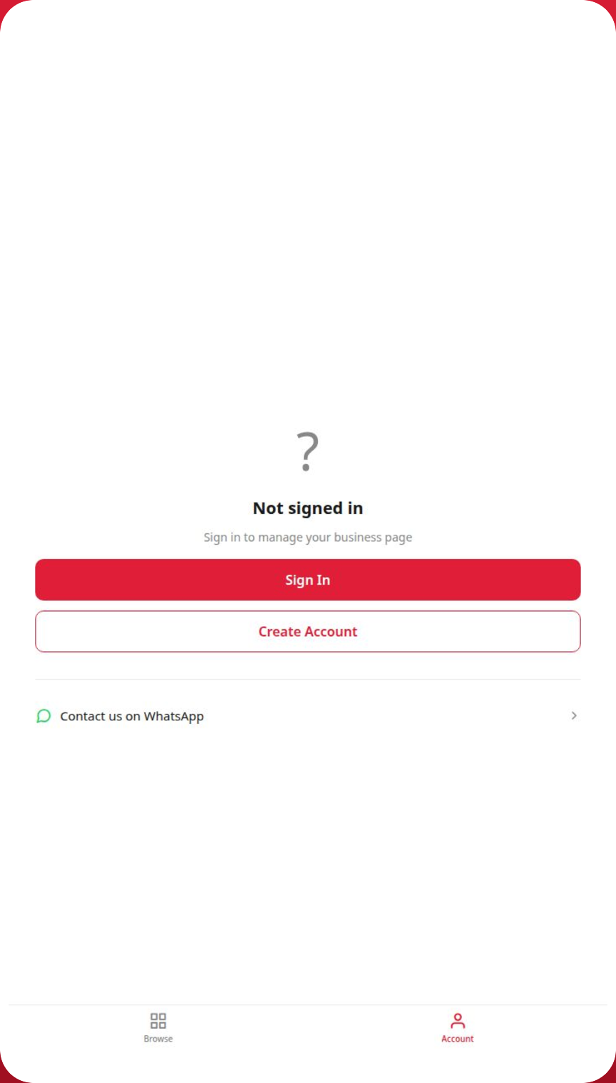 The Priced Ug account screen