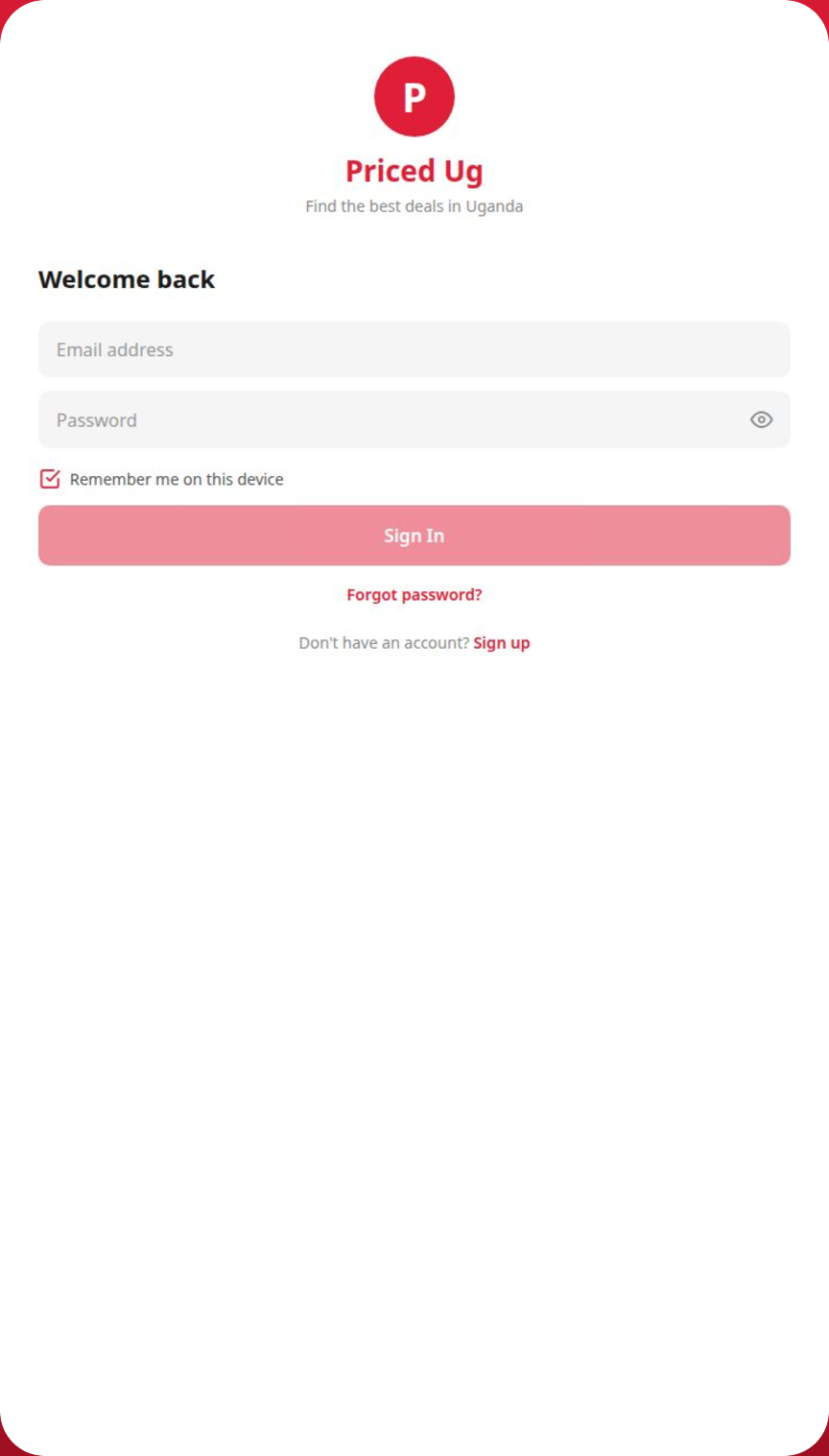 Signing in to Priced Ug